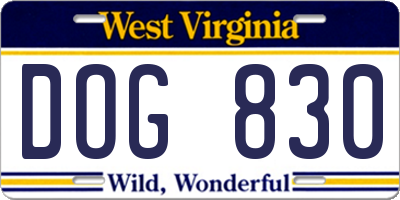 WV license plate DOG830