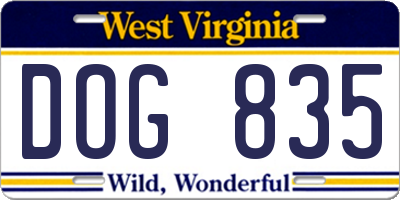 WV license plate DOG835