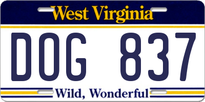 WV license plate DOG837