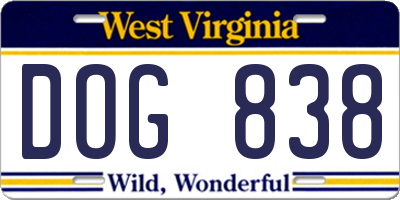 WV license plate DOG838