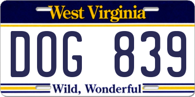 WV license plate DOG839