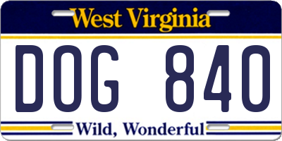 WV license plate DOG840