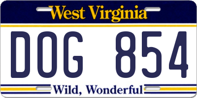 WV license plate DOG854