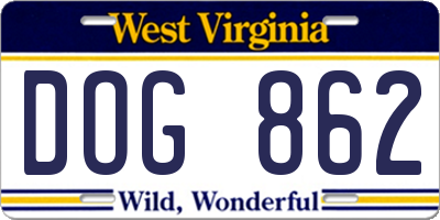 WV license plate DOG862