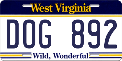 WV license plate DOG892