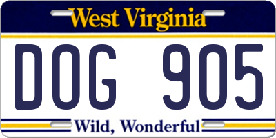WV license plate DOG905