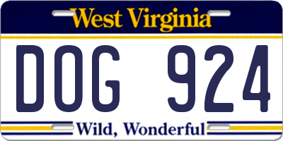 WV license plate DOG924