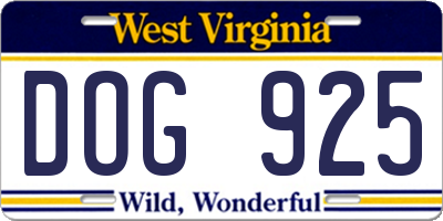 WV license plate DOG925