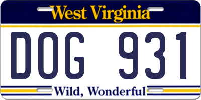 WV license plate DOG931