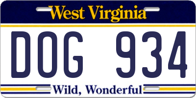 WV license plate DOG934