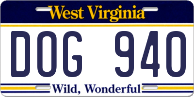WV license plate DOG940