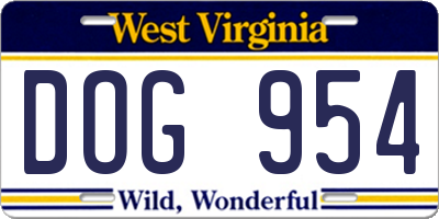 WV license plate DOG954