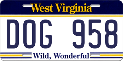 WV license plate DOG958
