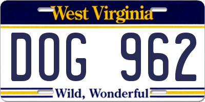 WV license plate DOG962