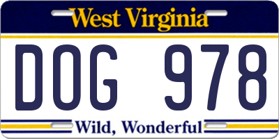 WV license plate DOG978
