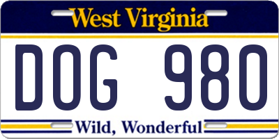 WV license plate DOG980