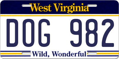 WV license plate DOG982