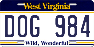 WV license plate DOG984