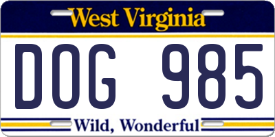 WV license plate DOG985
