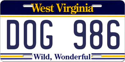 WV license plate DOG986