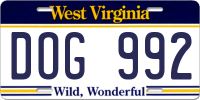 WV license plate DOG992