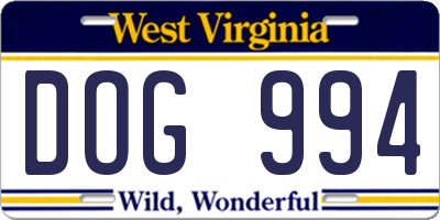 WV license plate DOG994