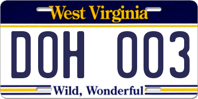 WV license plate DOH003