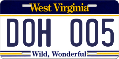 WV license plate DOH005