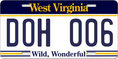 WV license plate DOH006