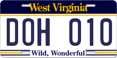 WV license plate DOH010