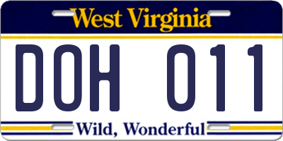 WV license plate DOH011