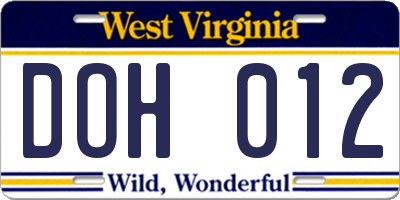 WV license plate DOH012