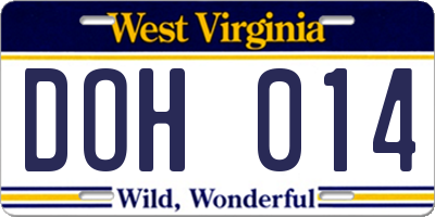 WV license plate DOH014