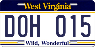 WV license plate DOH015