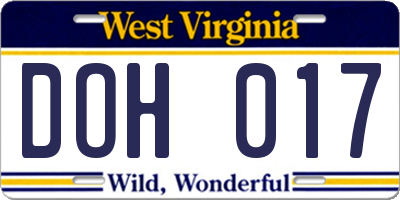 WV license plate DOH017