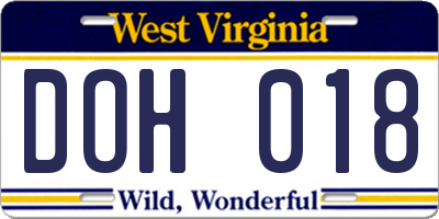WV license plate DOH018