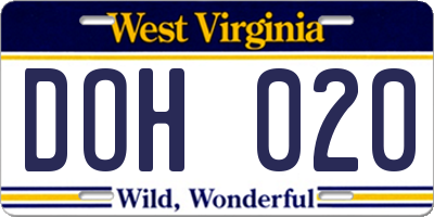 WV license plate DOH020