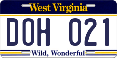 WV license plate DOH021