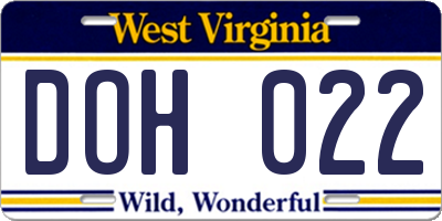 WV license plate DOH022