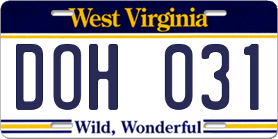WV license plate DOH031
