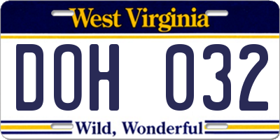 WV license plate DOH032