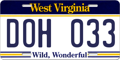 WV license plate DOH033