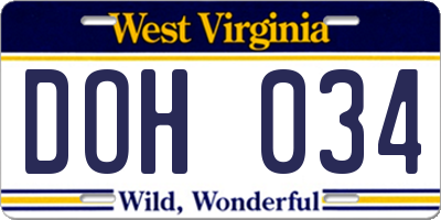 WV license plate DOH034