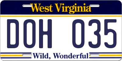 WV license plate DOH035
