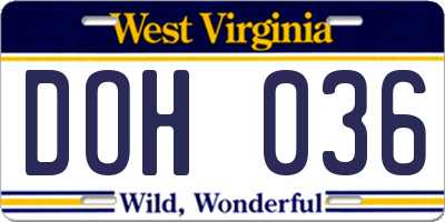 WV license plate DOH036