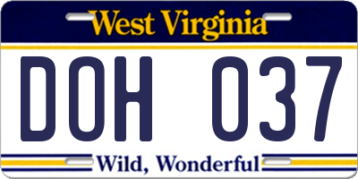 WV license plate DOH037