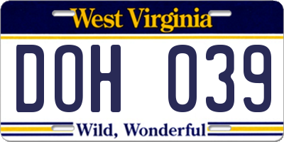 WV license plate DOH039