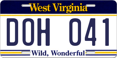 WV license plate DOH041