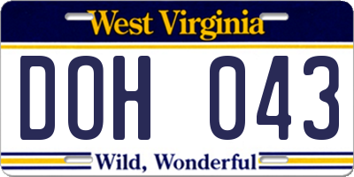WV license plate DOH043