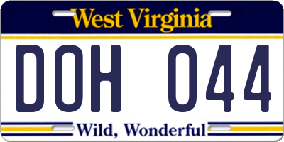 WV license plate DOH044